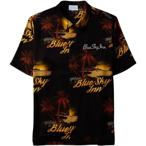 Retro Palm Tree Print Shirt , male, Sizes: M - Blue Sky Inn - Modalova