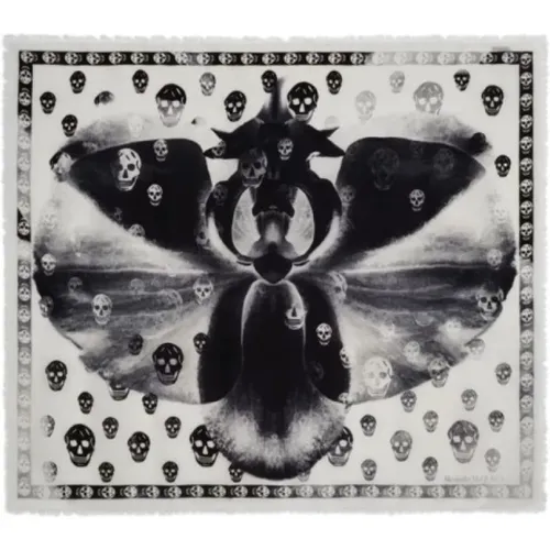 Orchid Skull-print Wool Scarf , female, Sizes: ONE SIZE - alexander mcqueen - Modalova