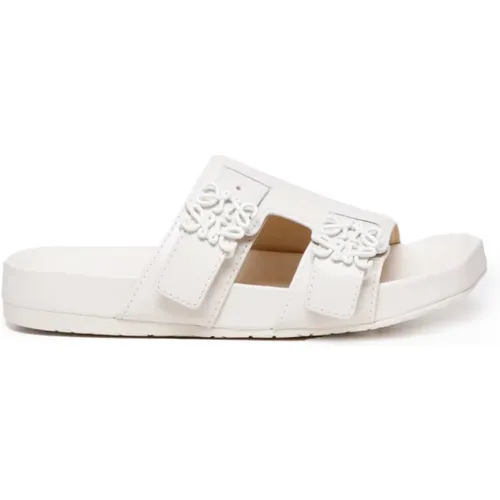 Weiße Ziegenleder Slide Sandalen mit Anagramm Schnalle - Loewe - Modalova