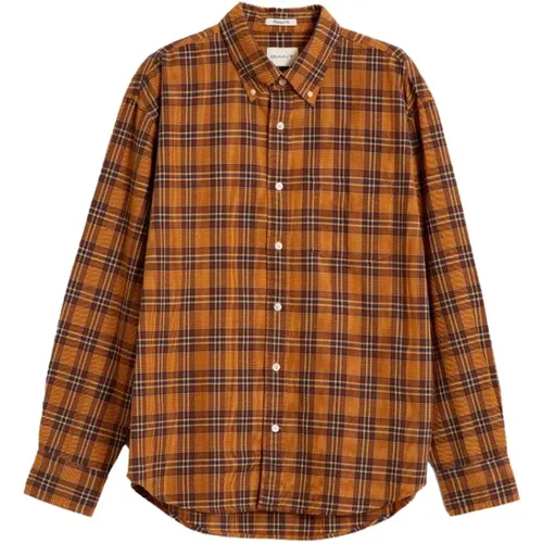 Coral Apricot Check Shirt , male, Sizes: S - Gant - Modalova