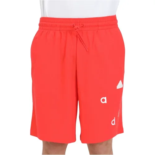 Performance Rote Shorts mit Logo Patch und Lettering , Herren, Größe: L - Adidas - Modalova