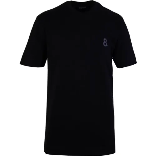 Schwarzes T-Shirt mit Stickerei - Emporio Armani - Modalova