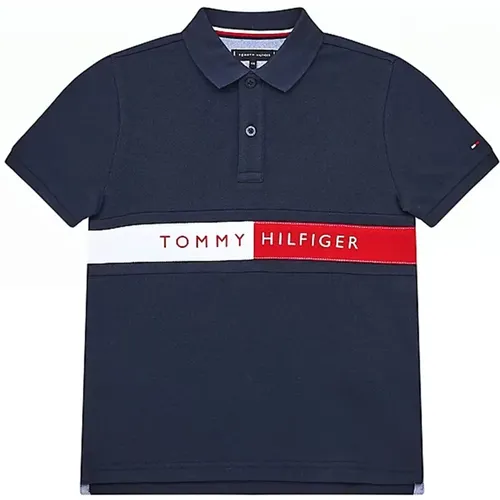 Blaues Polo-Shirt mit weißem Band - Tommy Hilfiger - Modalova