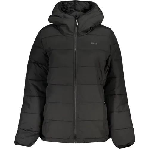 Schwarze Kapuzenjacke mit Taschen und Druck , Damen, Größe: XS - Fila - Modalova