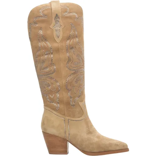 Women`s Velour Cowboy Boots with Embroidery Er00113887 , female, Sizes: 4 UK, 5 UK, 3 UK, 7 UK, 6 UK - Estro - Modalova