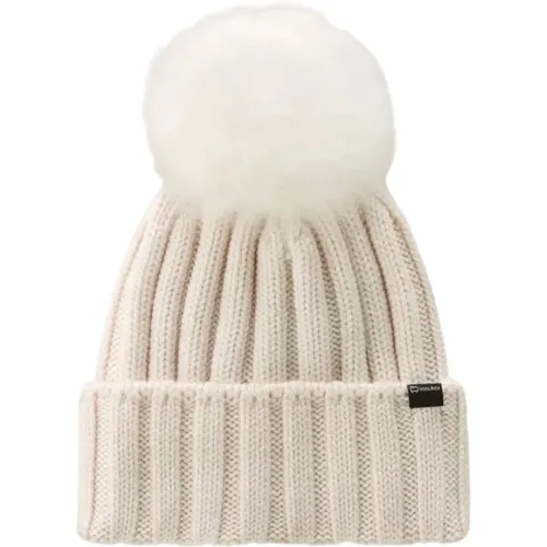 Kaschmir Pom Pom Beanie Milky Cream , Damen, Größe: S - Woolrich - Modalova