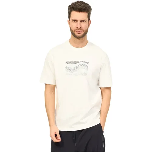 Wellenmuster Baumwoll T-shirt , Herren, Größe: 2XL - Armani Exchange - Modalova