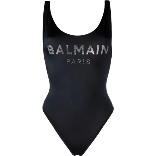 Schwarzer Logo Badeanzug , Damen, Größe: 2XS - Balmain - Modalova