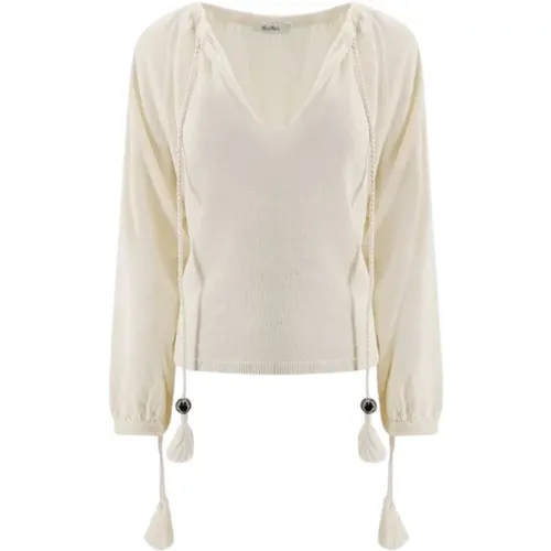 Weiße Leinen Cropped Sweater , Damen, Größe: M - Max Mara - Modalova