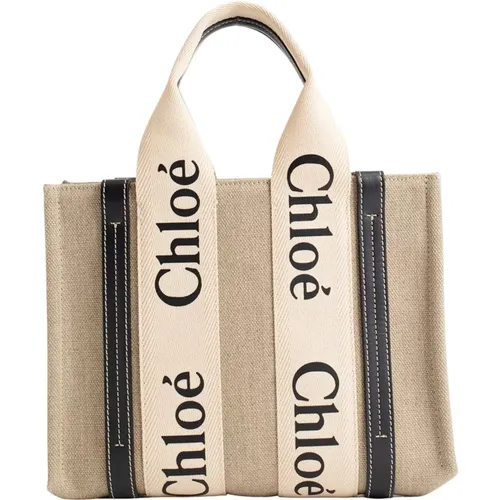 Woody Tote Tasche mit Bändern , Damen, Größe: ONE Size - Chloé - Modalova