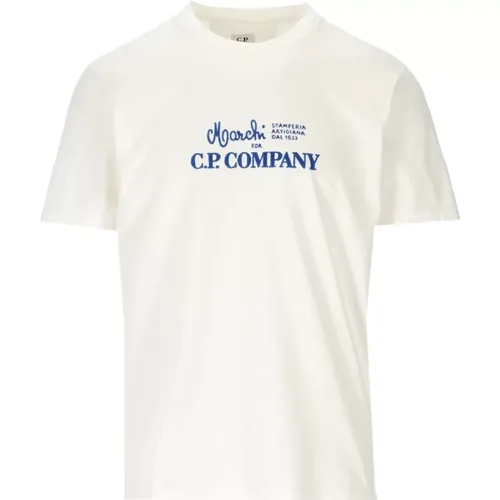 Cremefarbenes Baumwoll-Logo-T-Shirt für Männer - C.P. Company - Modalova