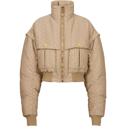 Kurze Bomberjacke aus Jacquard mit Monogramm PB Labyrinthe - Balmain - Modalova