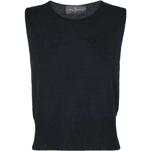 Navy Linen Knit Vest , female, Sizes: XL, 2XL, L - Cortana - Modalova