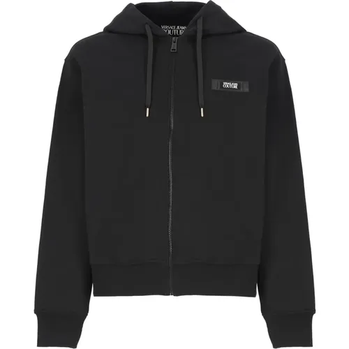 Cotton Sweatshirt Hoodie Logo Zip , male, Sizes: 2XL, L, M, XL - Versace Jeans Couture - Modalova