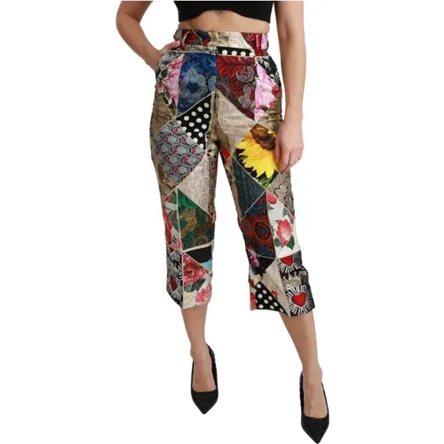 Silk Multicolor Print High Waist Cropped Pants , female, Sizes: XS - Dolce & Gabbana Pre-owned - Modalova