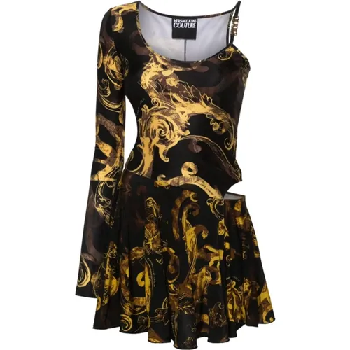 Black Watercolor Baroque Dress , female, Sizes: XS, 2XS - Versace Jeans Couture - Modalova