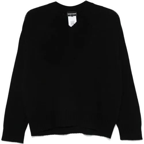 Schwarzer Feinstrick V-Ausschnitt Pullover - Emporio Armani - Modalova