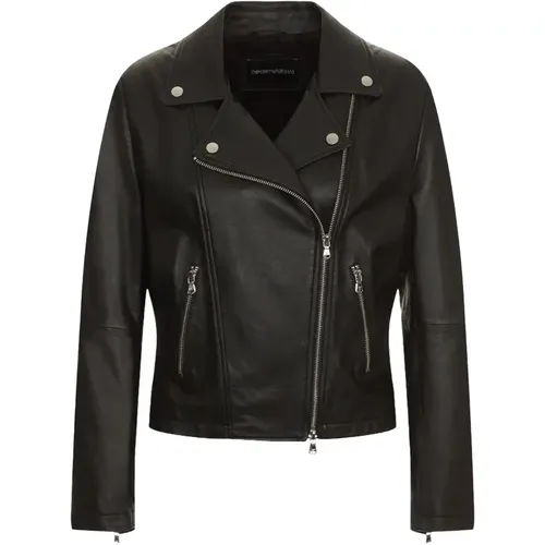 Leather Zipper Coat , female, Sizes: L - Emporio Armani - Modalova