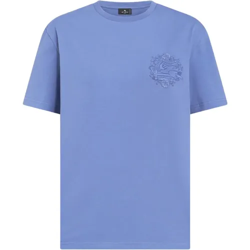 Blau Blumiges Crew-neck T-shirt , Damen, Größe: M - ETRO - Modalova