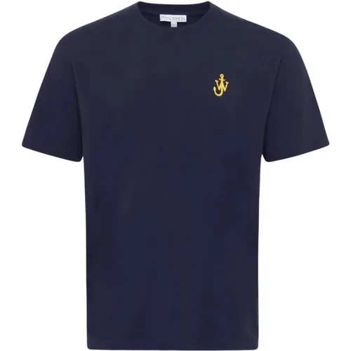 Anker Besticktes Navy Blaues T-Shirt , Herren, Größe: L - JW Anderson - Modalova