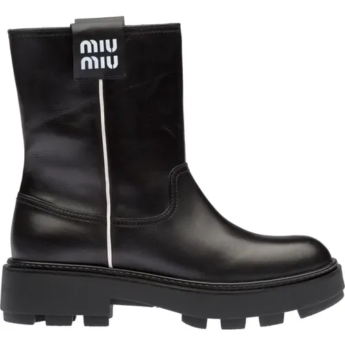 Leather Logo Boots , female, Sizes: 8 UK - Miu Miu - Modalova