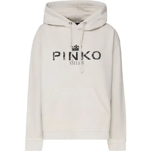 Beiger Kapuzenpullover mit Frontlogo,Stylische Pullover für jeden Anlass - pinko - Modalova