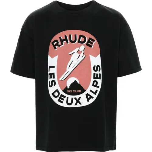 Schwarzes T-Shirt mit Frontdruck,Schwarzes Jersey T-Shirt mit Logo-Druck - Rhude - Modalova