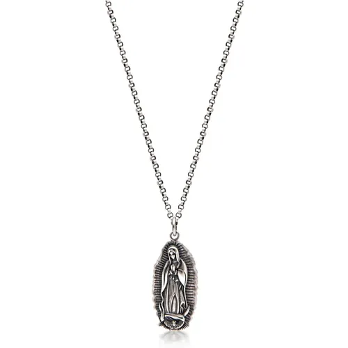 Men's Silver Necklace with Our Lady of Guadalupe Pendant , male, Sizes: ONE SIZE - Nialaya - Modalova
