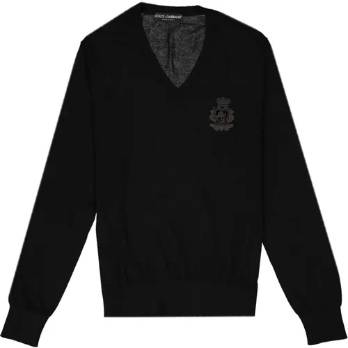 Cotton Sweater with Logo Detail , male, Sizes: M - Dolce & Gabbana - Modalova