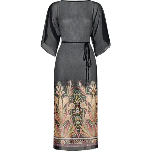 Schwarzes Paisley Print Kleid mit Transparentem Bootsausschnitt - ETRO - Modalova