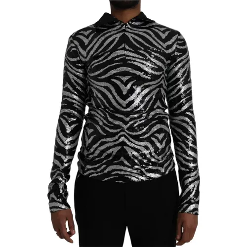 Sequin Sweater Schwarz-Silber , male, Sizes: M - Dolce & Gabbana - Modalova