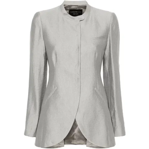 Strukturierte Graue Jacke mit Dart-Details , Damen, Größe: 2XS - Emporio Armani - Modalova