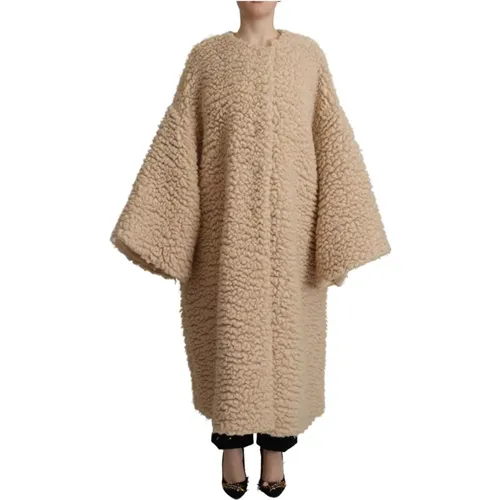 Cashmere Wool Faux Fur Coat Jacket , female, Sizes: XS - Dolce & Gabbana - Modalova