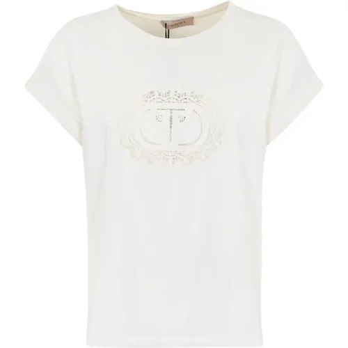Weiße T-Shirts und Polos mit Logo , Damen, Größe: M - Twinset - Modalova