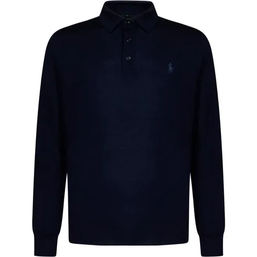 Marineblaues Woll-Polo-Shirt , Herren, Größe: L - Ralph Lauren - Modalova