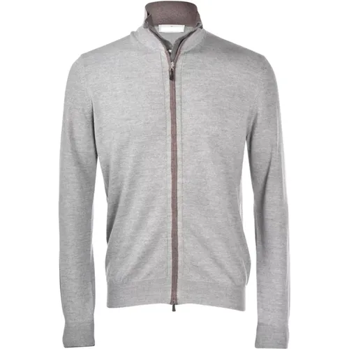 Grey Merino Wool Zip Cardigan Sweater , male, Sizes: L, 2XL, 3XL, M, XL - Paolo Fiorillo Capri - Modalova