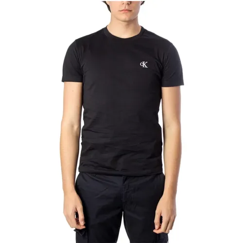 Schwarzes Print T-Shirt für Herren , Herren, Größe: L - Calvin Klein Jeans - Modalova
