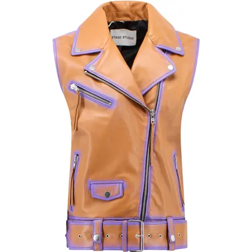 Leather Zip-Up Vest for Women , female, Sizes: XS - Stand Studio - Modalova