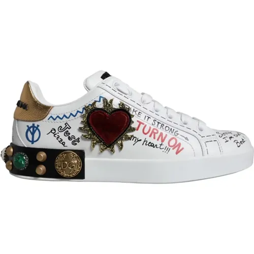 Weiße Leder Low Top Sneakers - Dolce & Gabbana - Modalova