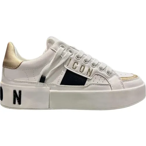 Weißer und Goldener Sneaker mit Logo-Schriftzug , Damen, Größe: 41 EU - Icon Denim - Modalova