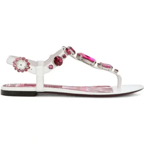 Leder Sandale mit geometrischem Druck und Stickerei - Dolce & Gabbana - Modalova