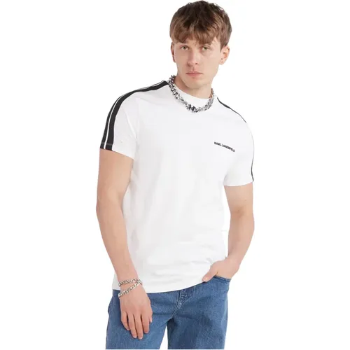 Weißes Baumwoll-T-Shirt Regular Fit , Herren, Größe: L - Karl Lagerfeld - Modalova