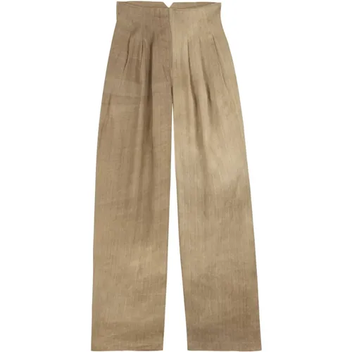 High-waisted linen blend wide-leg pants , female, Sizes: L, XL, 2XL - Cortana - Modalova