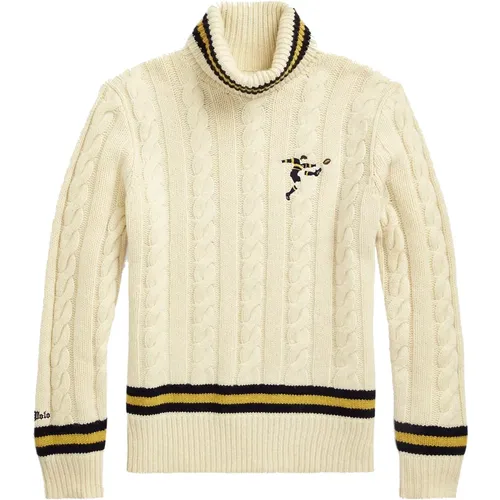 Cable Knit Wollmischung Rollkragenpullover mit Rugby Player Stickerei - Ralph Lauren - Modalova