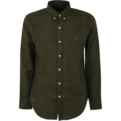 Dark Sage Long Sleeve Sport Shirt , male, Sizes: 2XL, L, XL - Ralph Lauren - Modalova
