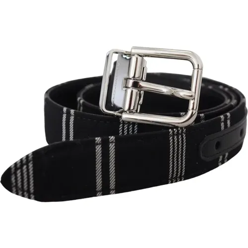 Striped Cotton Belt with Silver Buckle , female, Sizes: 75 CM - Dolce & Gabbana - Modalova