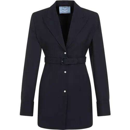 Navy Wool Jacket , female, Sizes: 2XS - Prada - Modalova