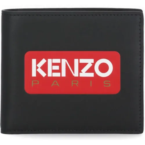 Schwarze Lederbrieftasche mit kontrastierendem Logo für Männer , Herren, Größe: ONE Size - Kenzo - Modalova