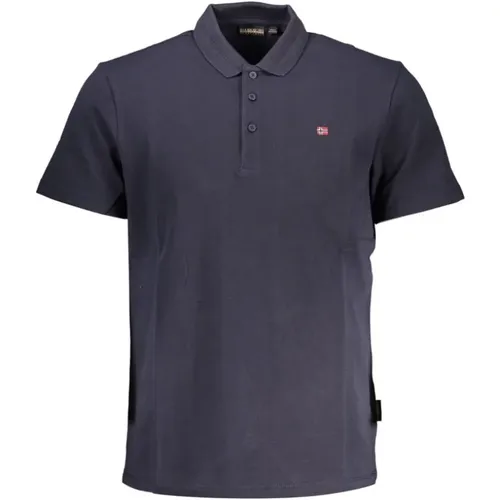 Blaues Baumwoll-Polo mit Emblematischem Detail , Herren, Größe: XL - Napapijri - Modalova