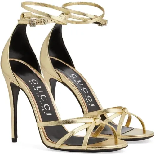 Gold-tone Laminated High Heel Sandals , female, Sizes: 7 UK - Gucci - Modalova